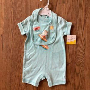 Jumping Beans Short Sleeve Surf Monkey Onesie with matching Bib NWT